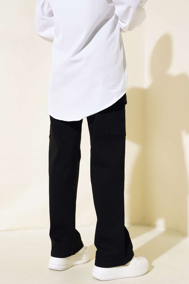 Belted Cargo Pants with Pockets Black