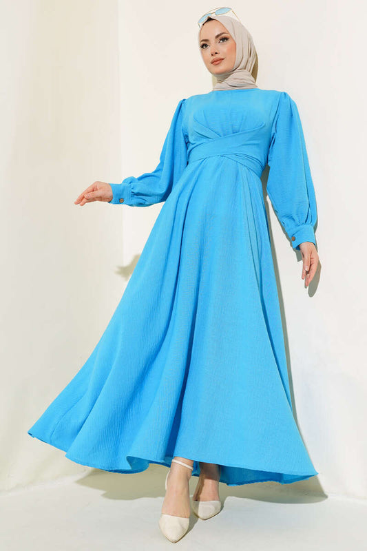 Woman's Self-Sash Tie Dress - Blue