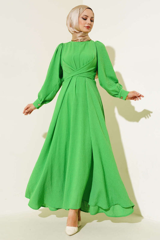 Woman's Self-Sash Tie Dress - Green