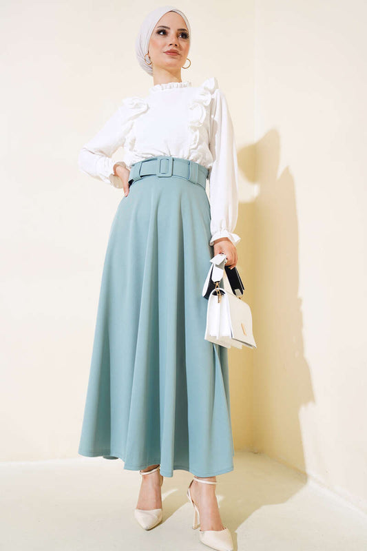 Women's Flared Thick Belted Skirt - Mint