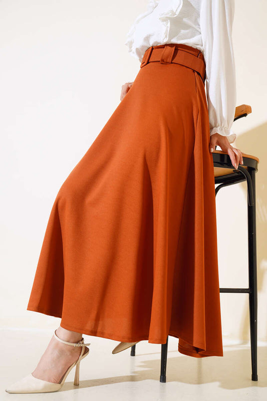 Women's Flared Thick Belted Skirt - Tan