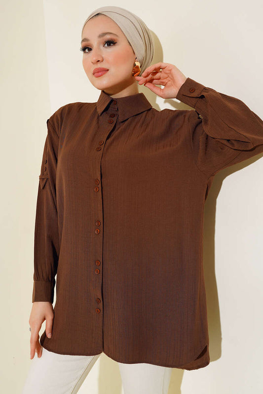 Sleeve Epaulette Shirt - Brown