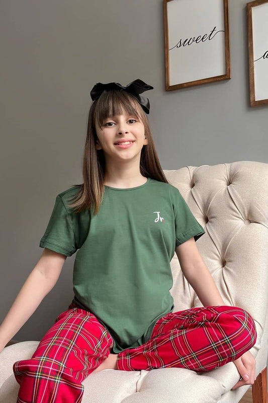 Green Jr. Short Sleeve Mother Daughter Family Pajamas - Set