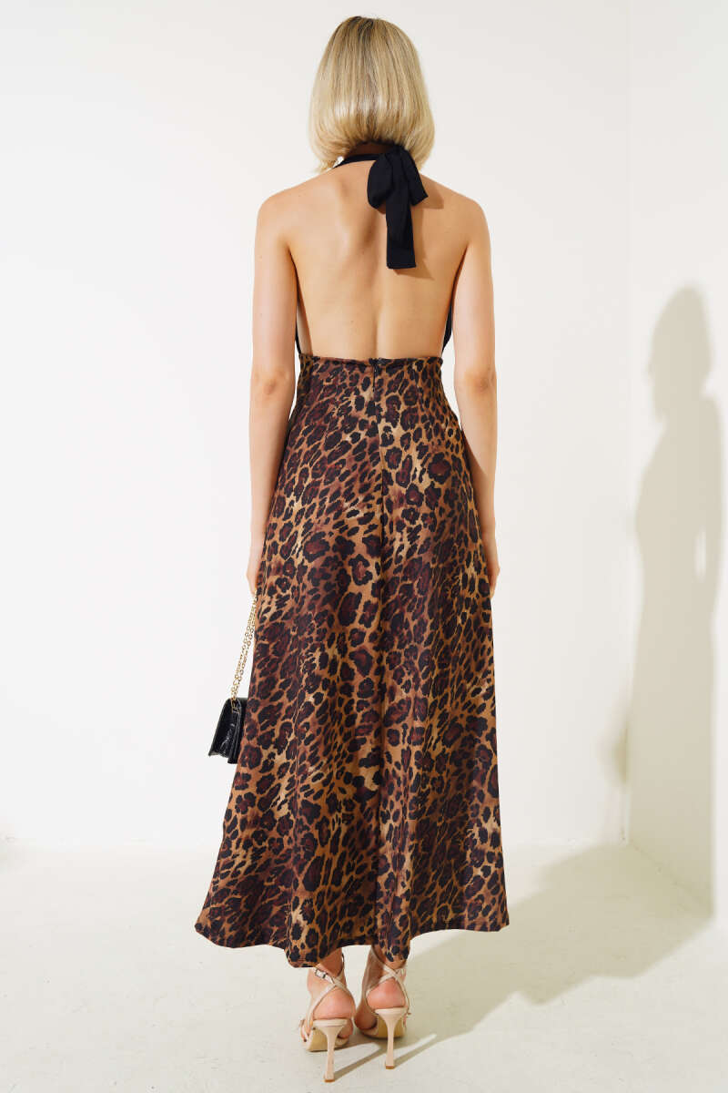 Leopard Pattern Backless Dress - Black