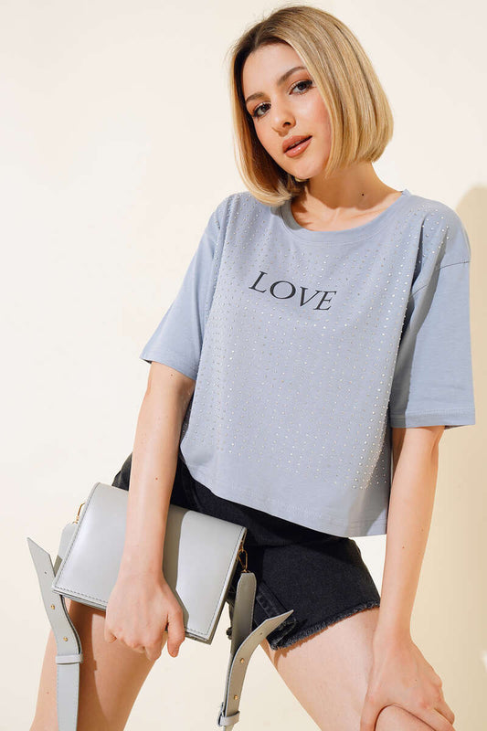 Love Printed Stone T-shirt - Gray