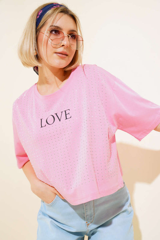 Love Printed Stone T-shirt - Pink