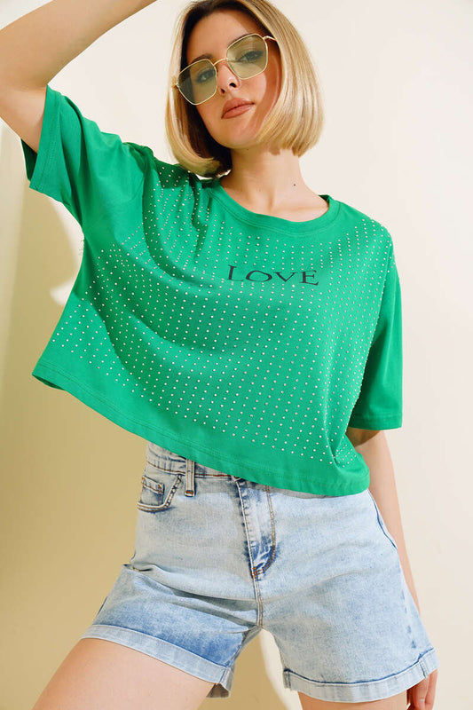 Love Printed Stone T-shirt - Green