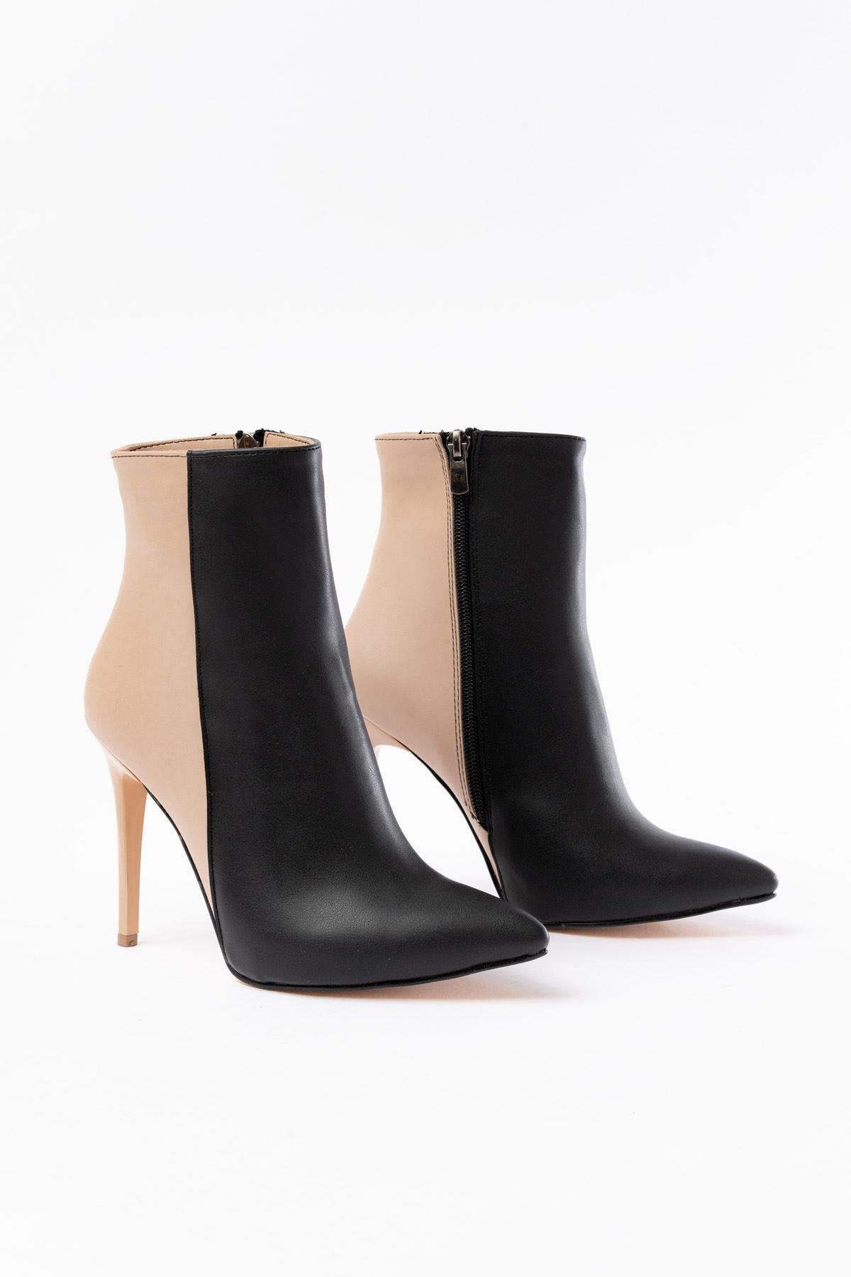 Black High Thin Heeled Zippered Women's Boots