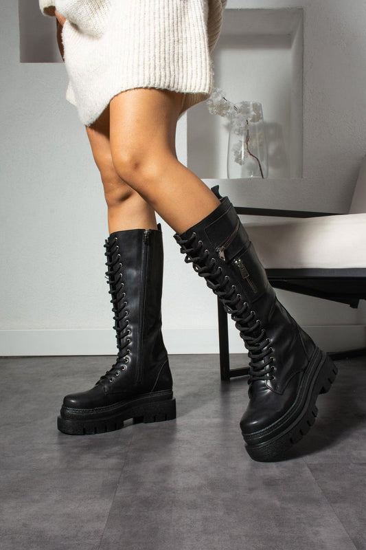 Women's Black Heeled Leather Boots