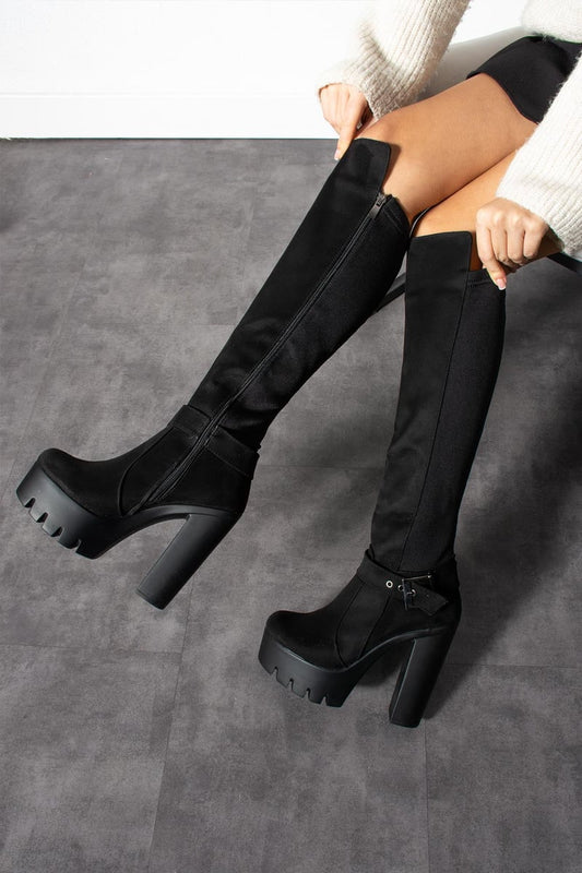 Women's Black Heeled Suede Boots