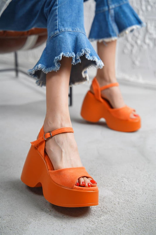 Women's Wedge Heeled Orange Sandals