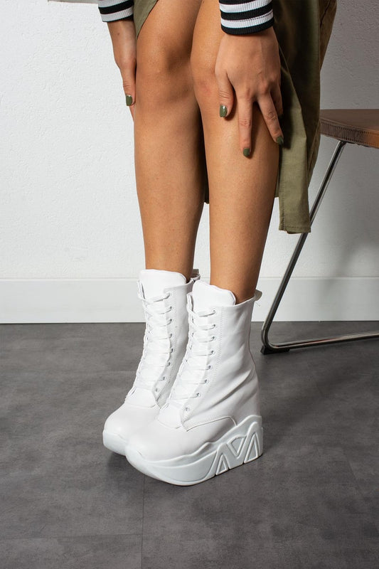 Women's White Hidden Leather Boots