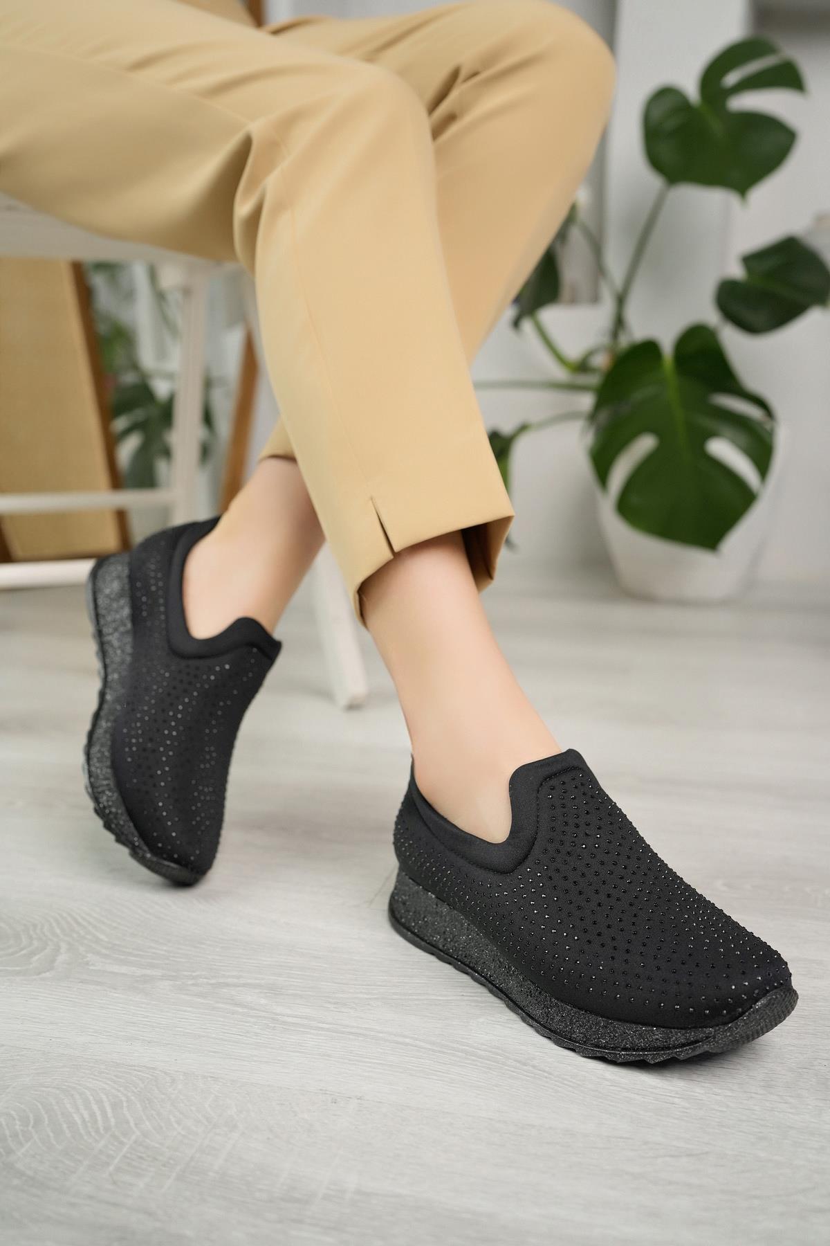 Black Stretch Stone Women's Shoes