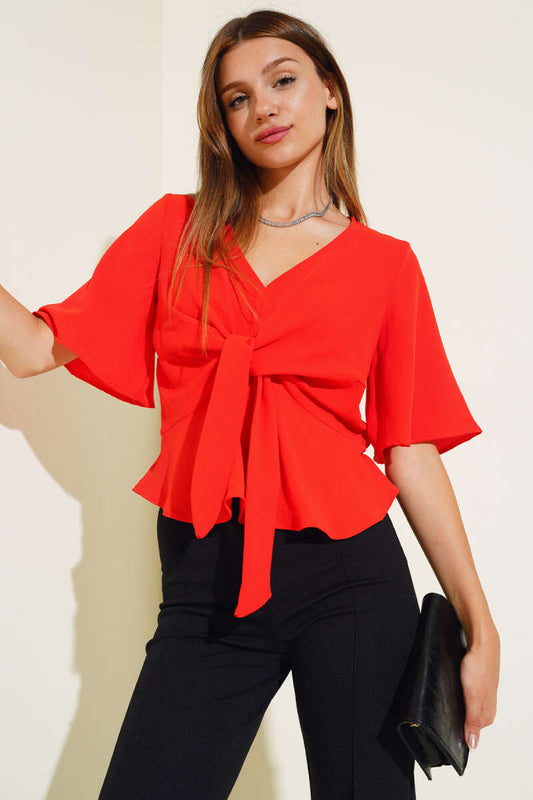 Front Tie Blouse - Orange