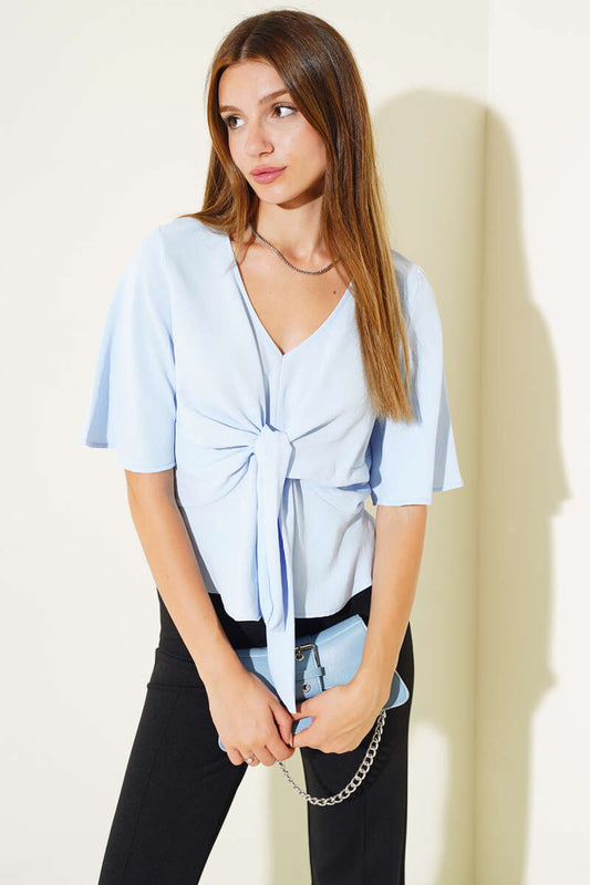 Front Tie Blouse - Ice Blue