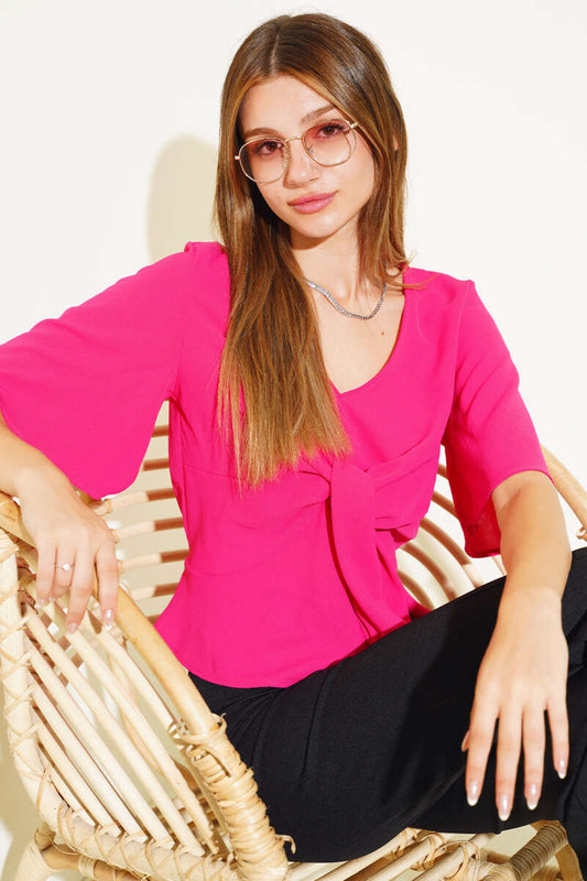 Front Tie Blouse - Fuchsia