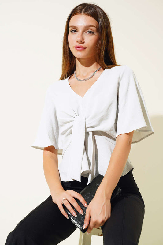 Front Tie Blouse - Gray