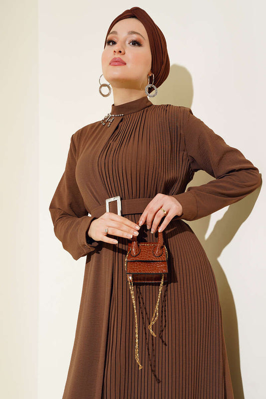 Pleated Belted Dress - Ginger