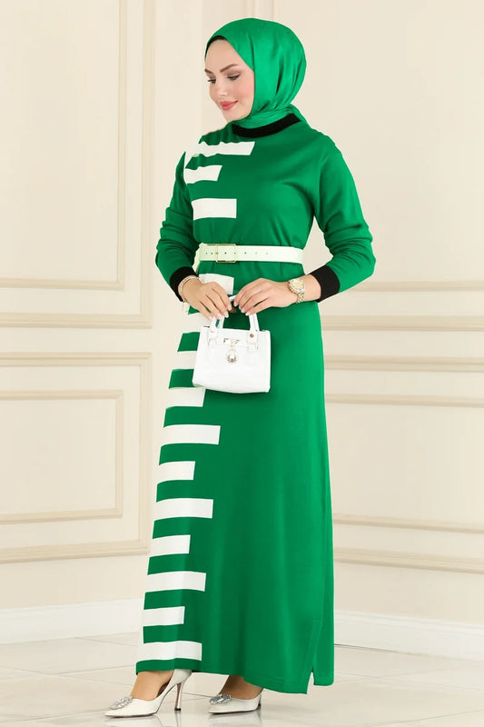 Piano Pattern Knitwear Dress Benetton Green
