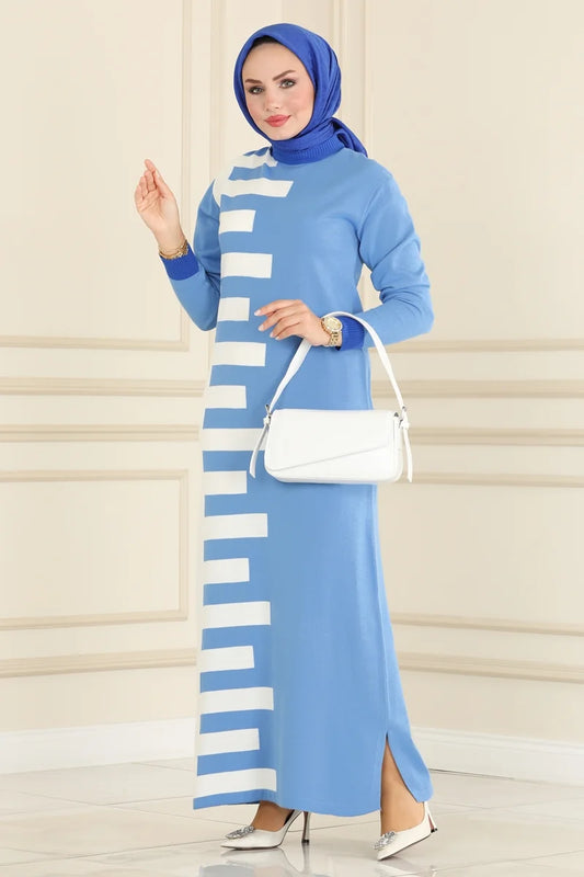 Piano Pattern Knitwear Dress Blue