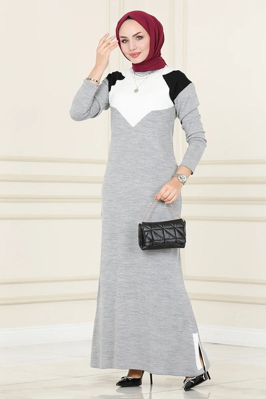Colorful Garnished Knitwear Dress Gray