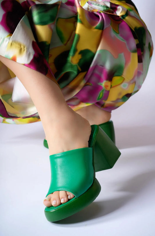Women's High Heel Slippers - Green