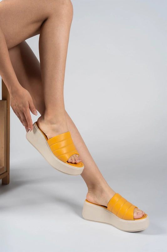 Women's High Heel Slippers - Mustard