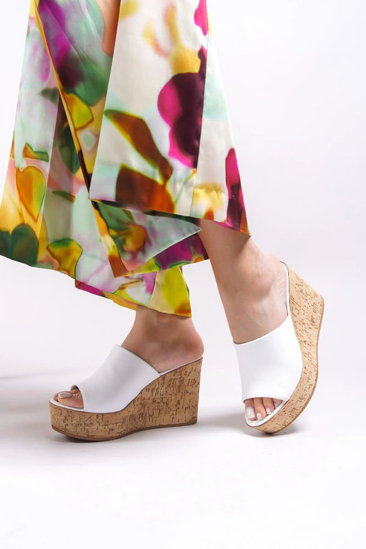 Women's Heeled Slippers - White