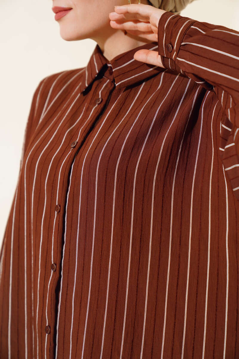 Woman's Casual Striped Shirt - Brown