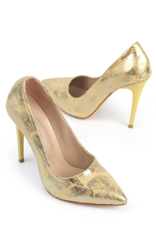 Women's Stiletto Thin Heels Patterned Gold