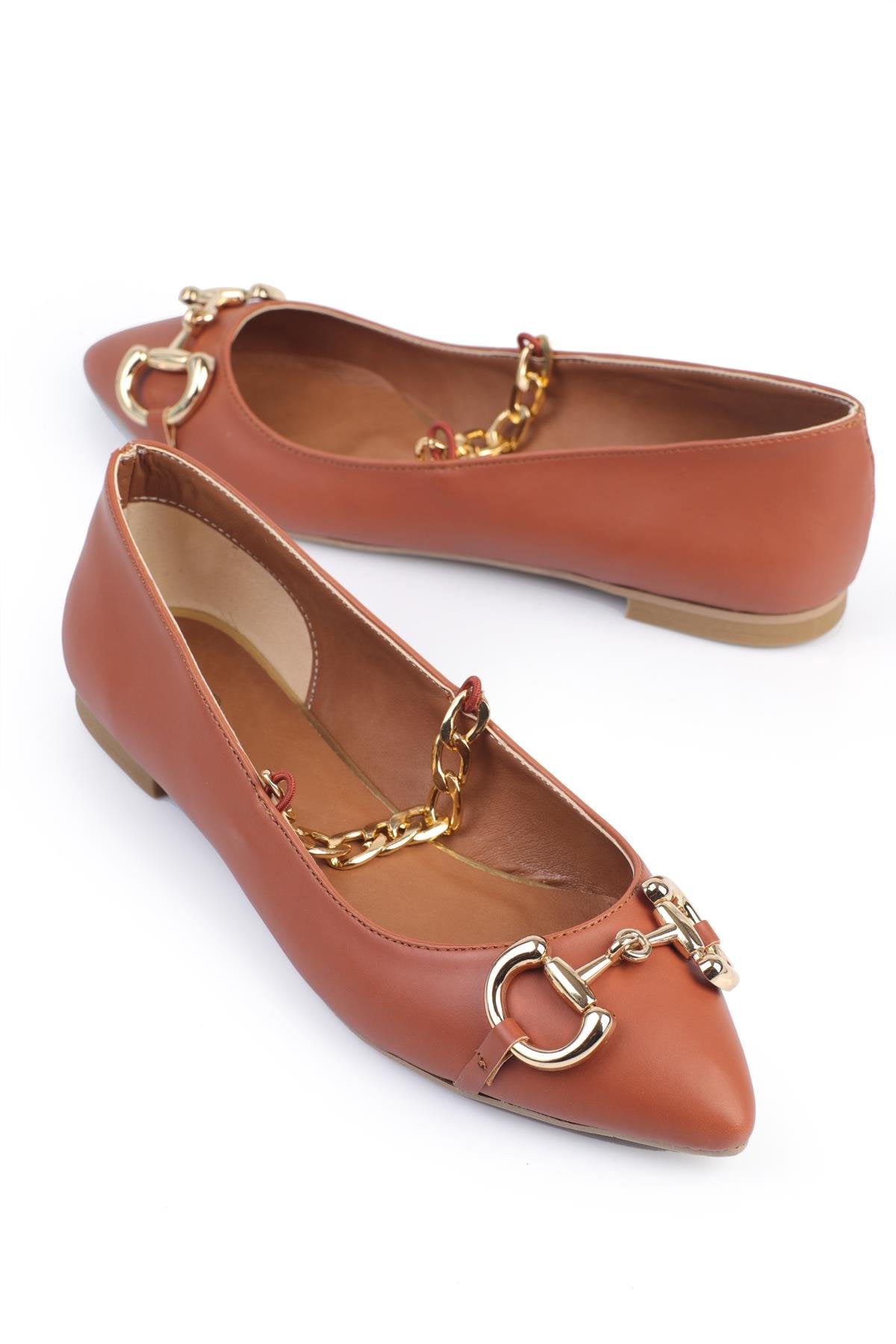 Women's Ballerina Chain Buckle Tan Leather