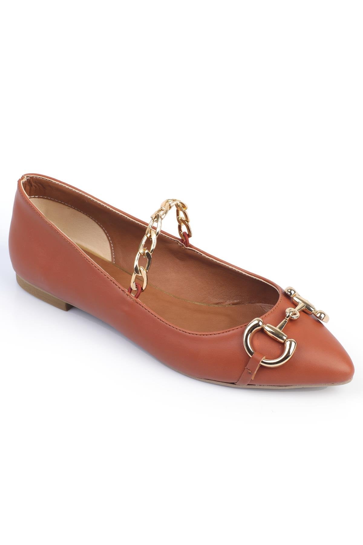 Women's Ballerina Chain Buckle Tan Leather