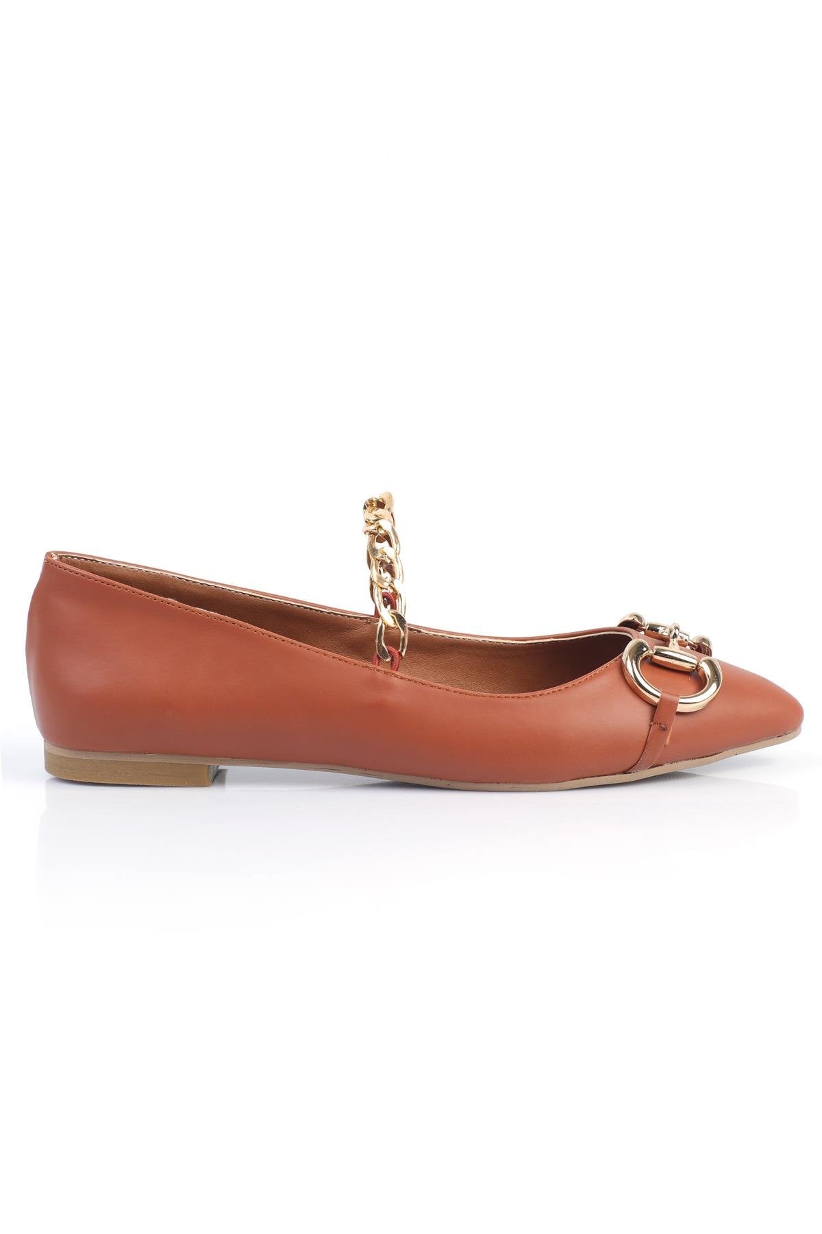 Women's Ballerina Chain Buckle Tan Leather