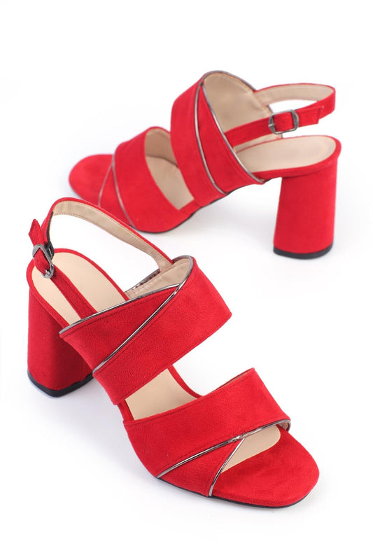 Women's Heeled Shoes Strappy Red Suede