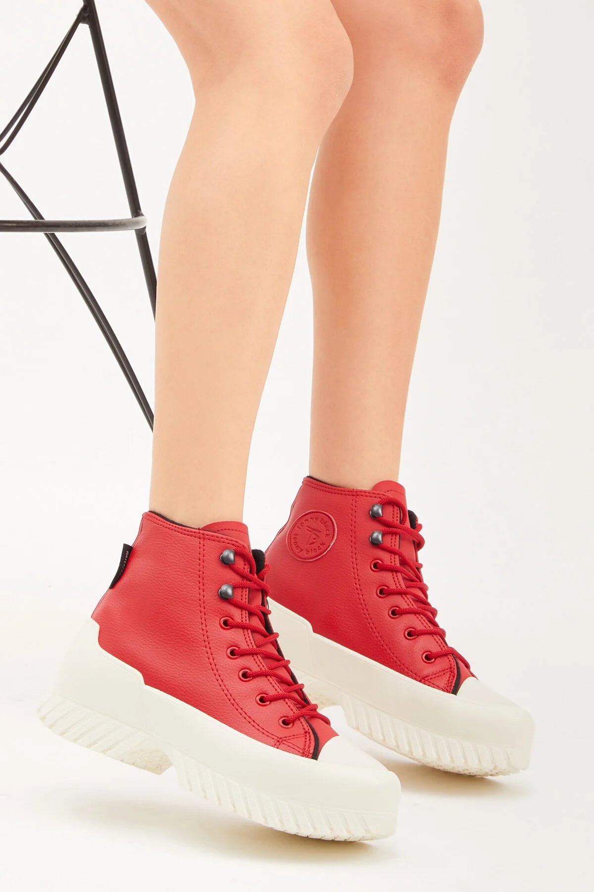 Women's Red Comfortable Fit High Sole Lace-Up Sneakers