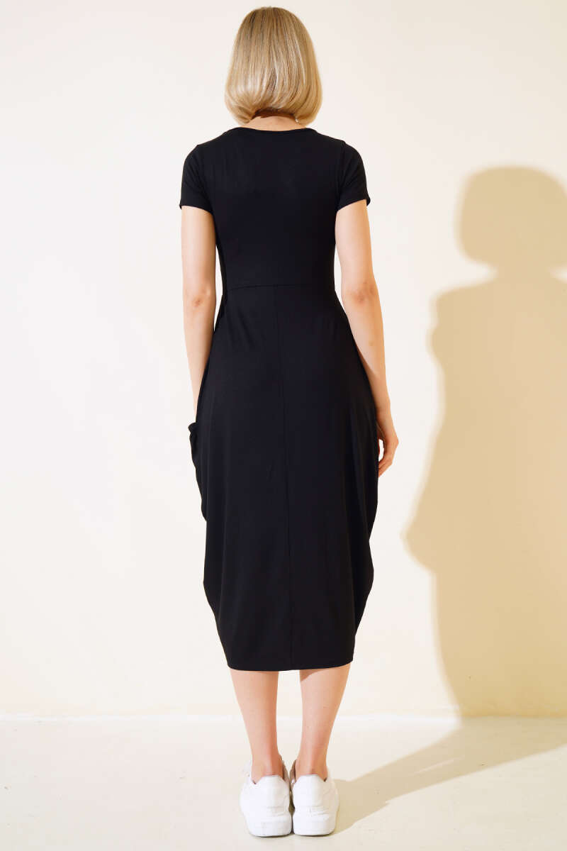 Bag Pocket Short Sleeve Dress - Black