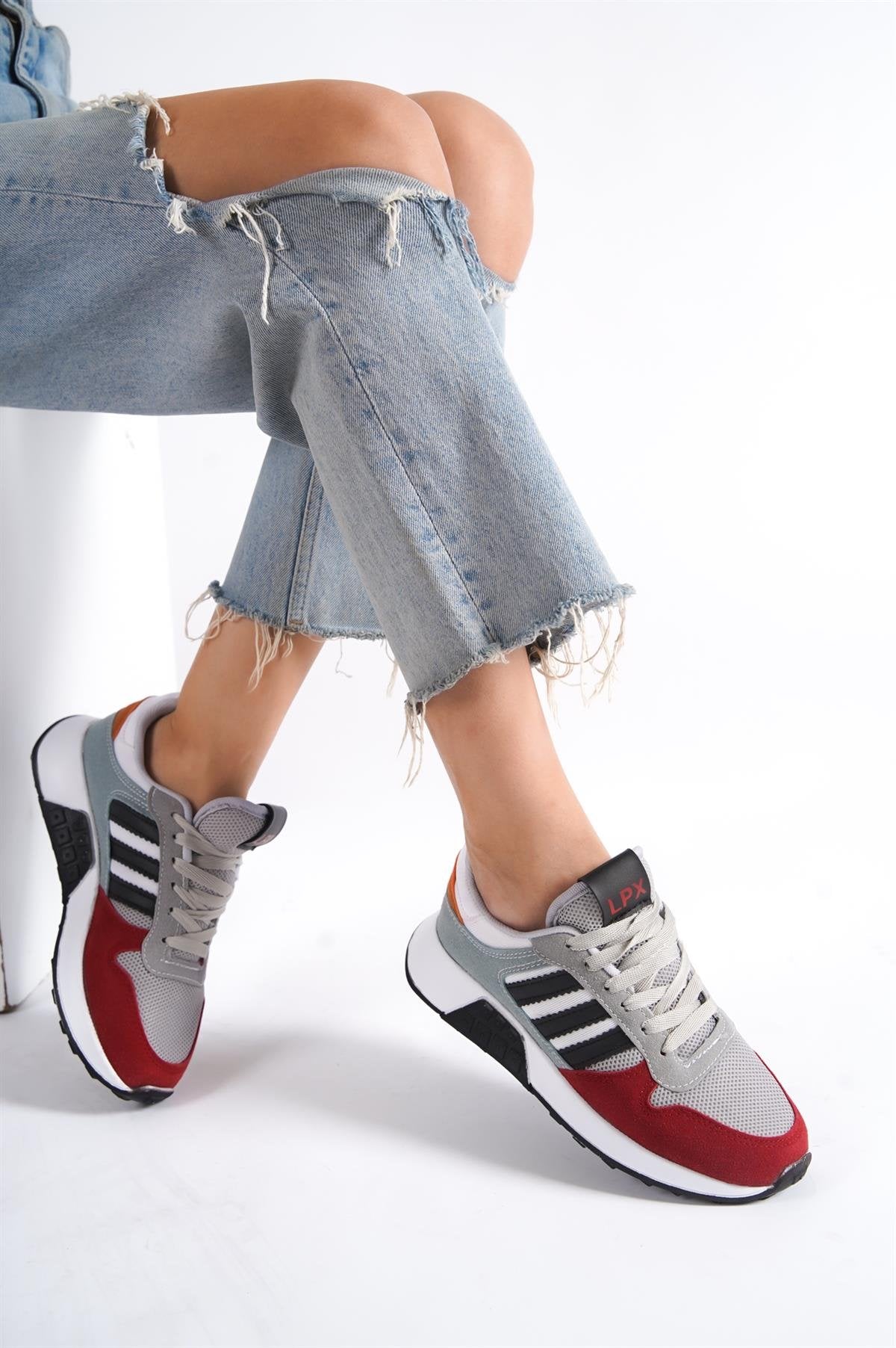 Unisex Red 3-Stripes Sneaker