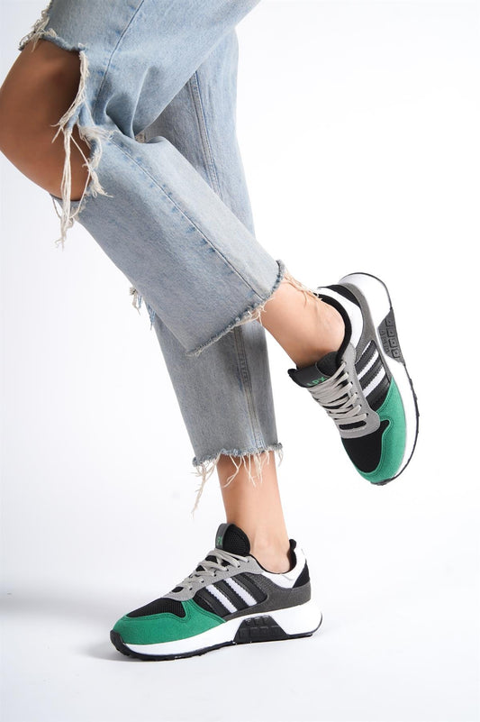 Unisex Green 3-Stripes Sneaker