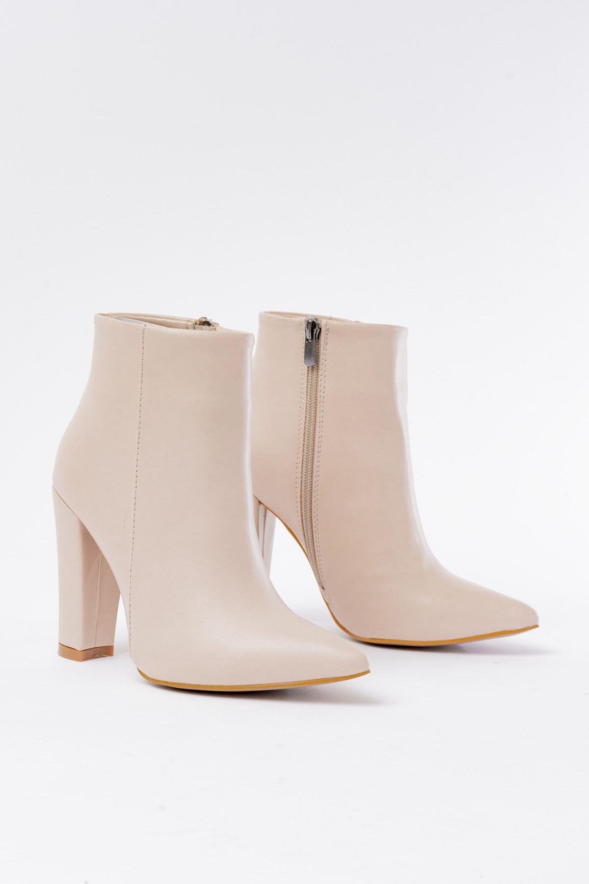 Beige High Heel Zippered Women's Boots