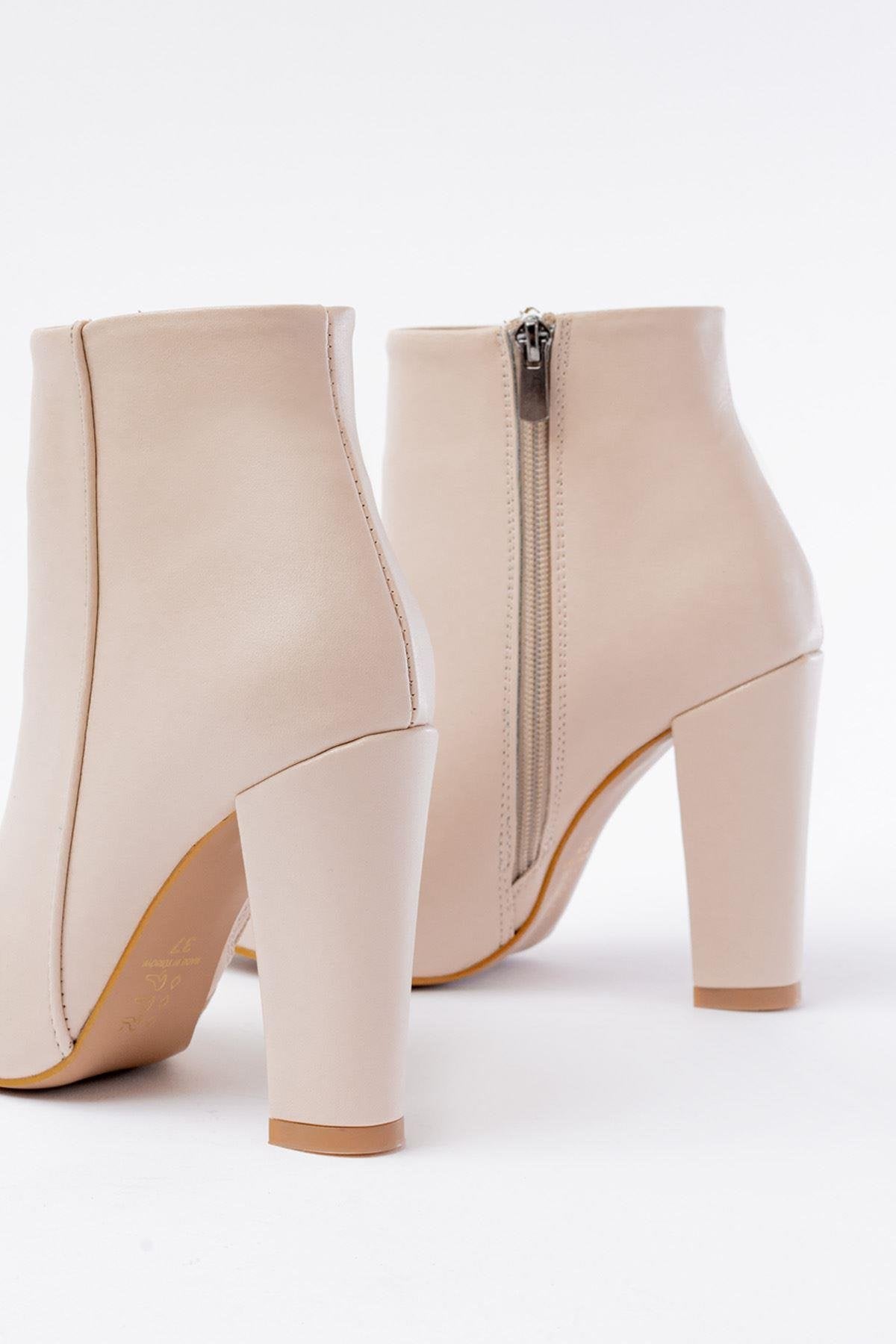 Beige High Heel Zippered Women's Boots