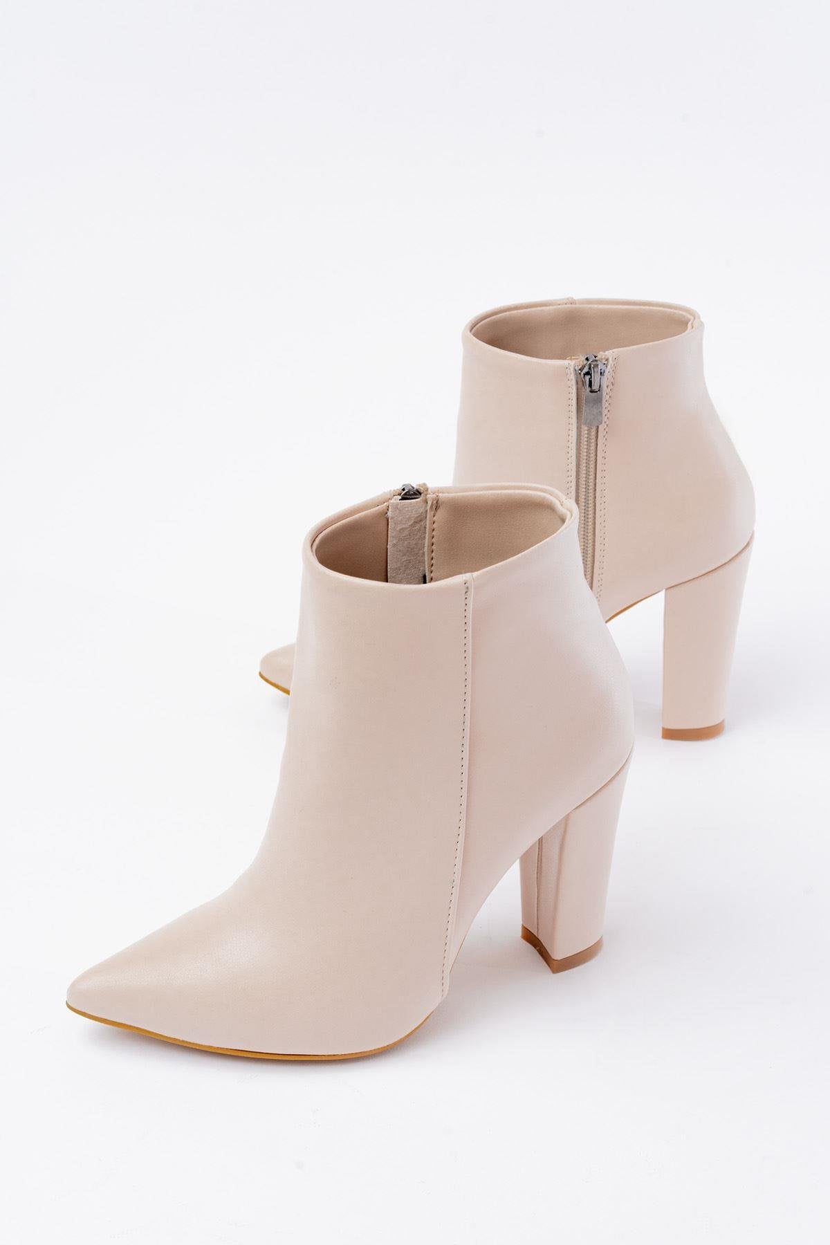 Beige High Heel Zippered Women's Boots