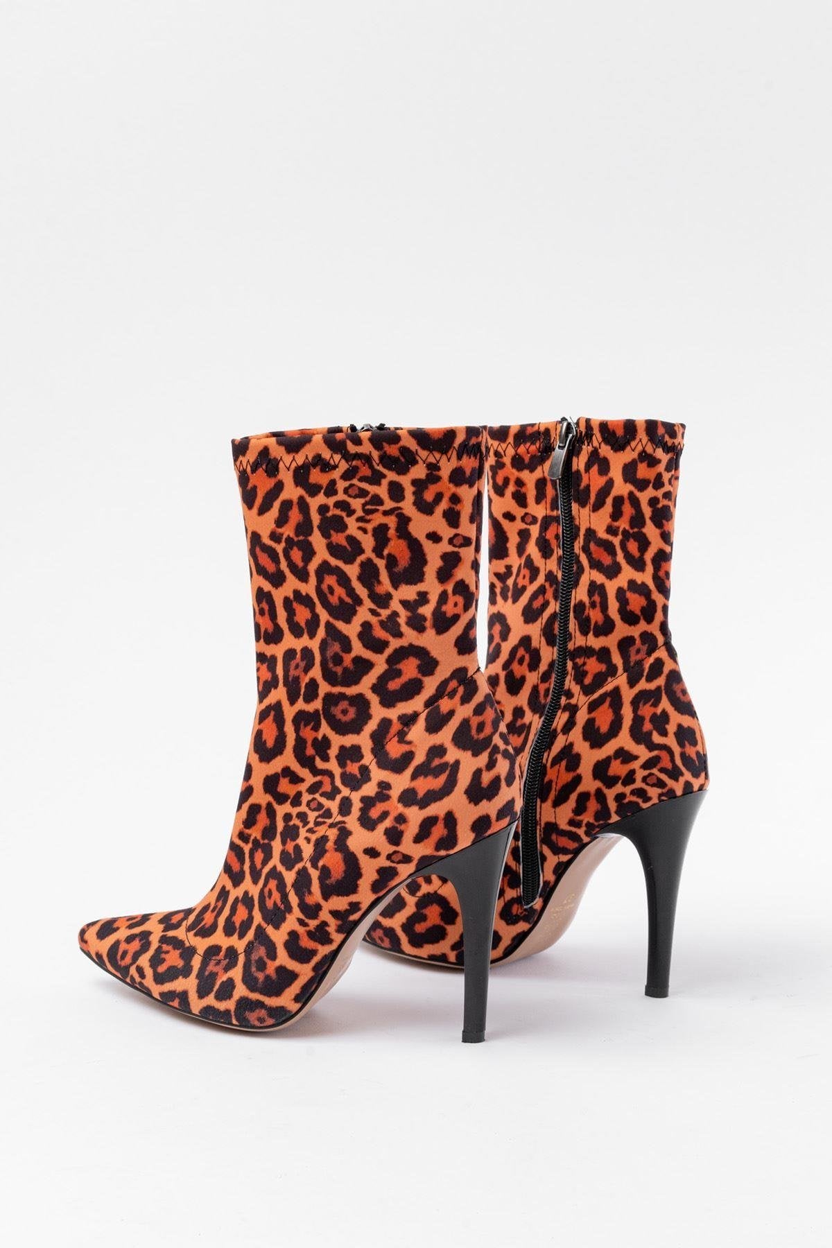 Leopard High Thin Heel Zippered Women's Boots