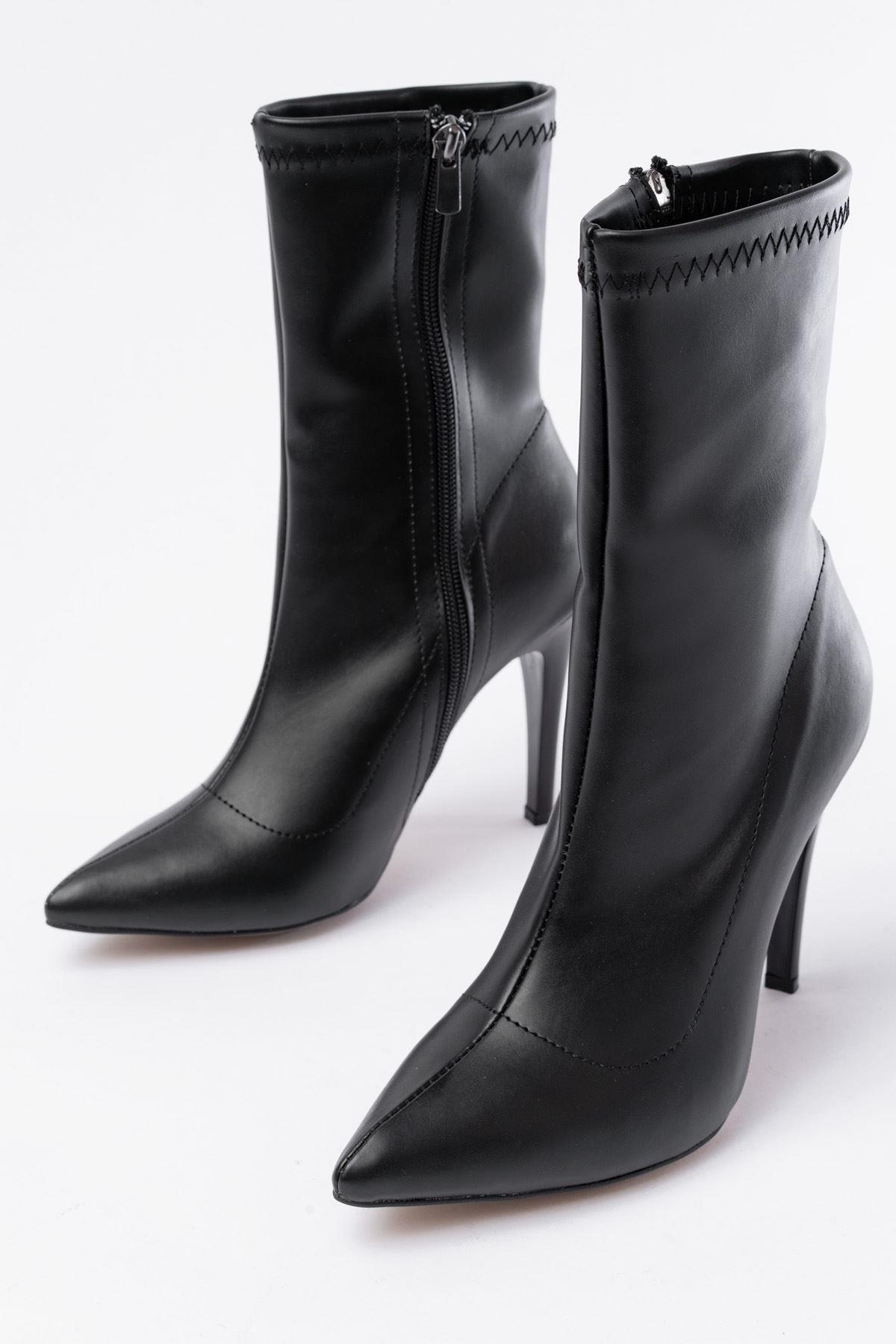 Black High Thin Heel Zippered Women's Boots