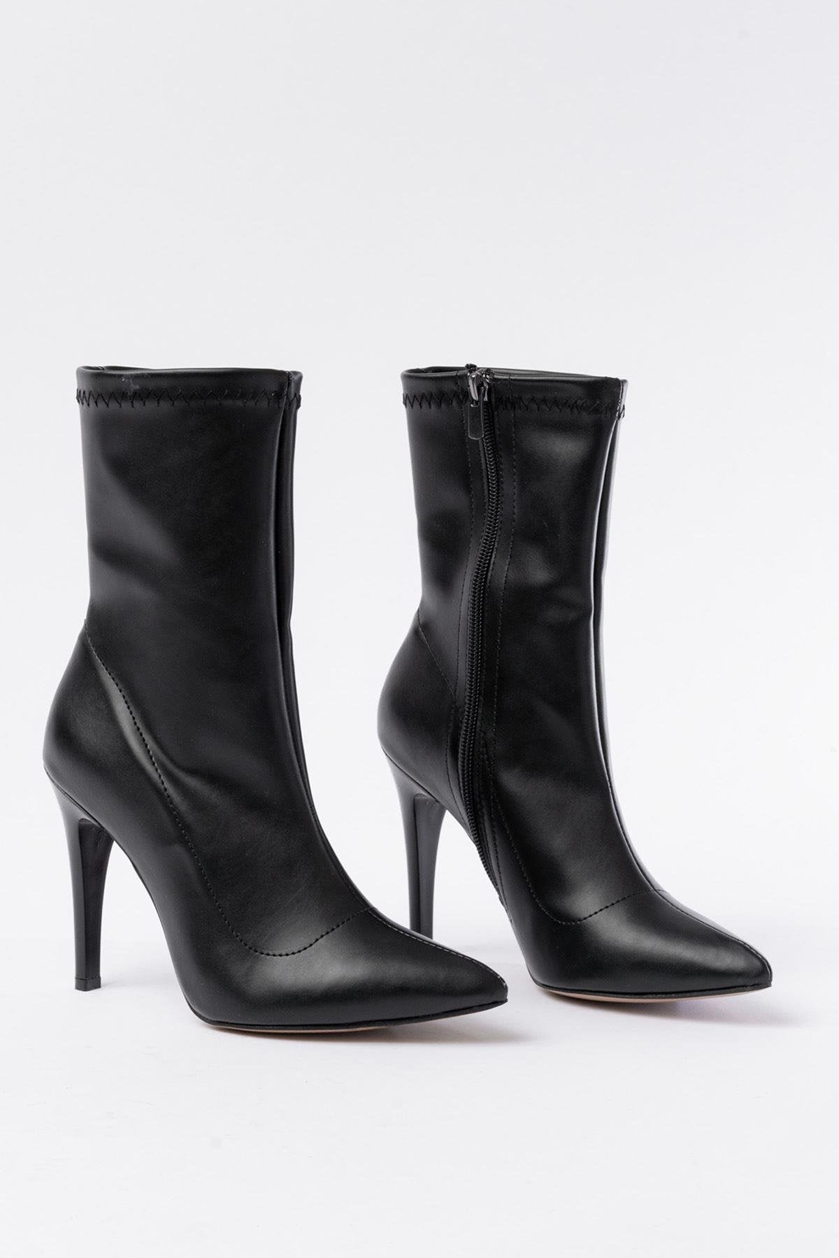 Black High Thin Heel Zippered Women's Boots