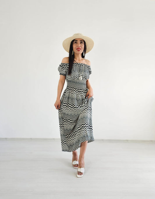 Waist Gipel Dress-black and white