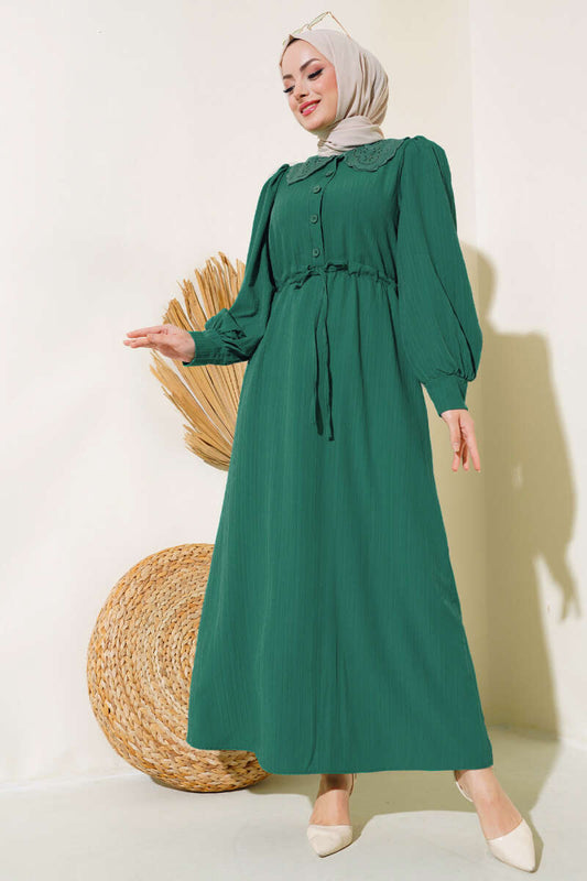 Lace Collar Waist Tunnel Dress - Green