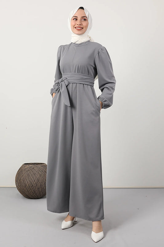 Pocket Hijab Overalls Gray