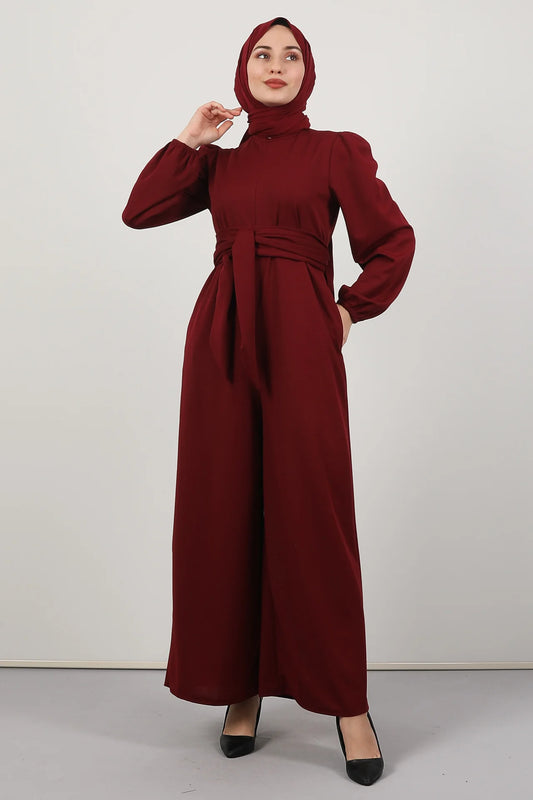 Pocket Hijab Jumpsuit Claret Red