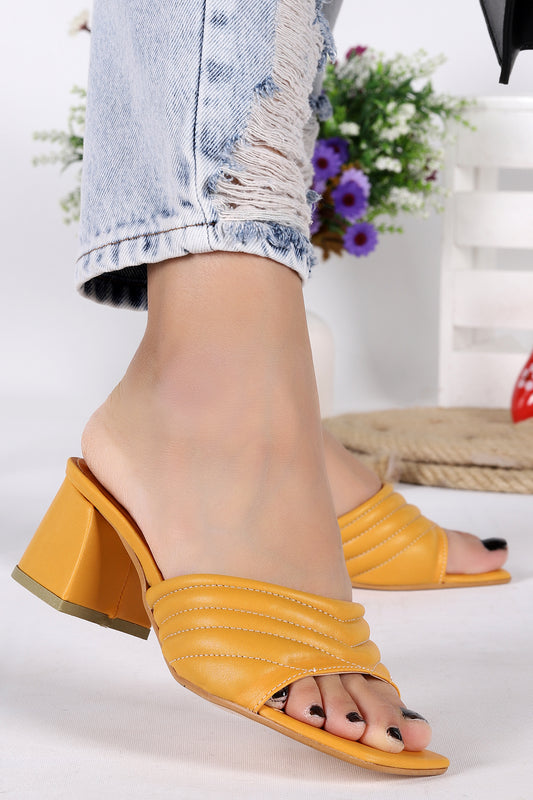 5 Cm Heel Women's Slippers Mustard