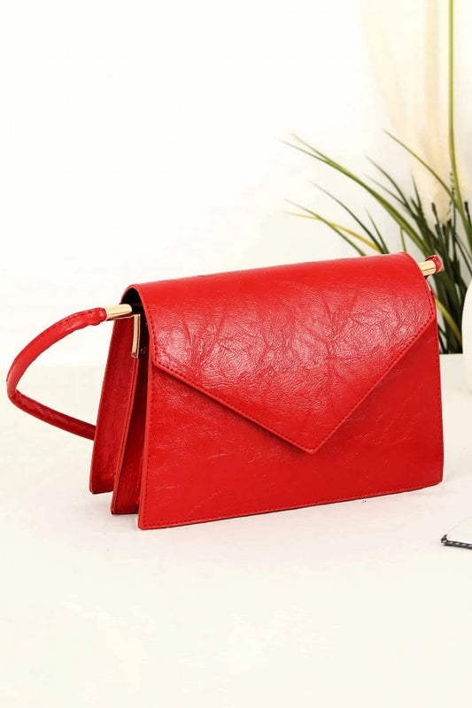2-Compartment Magnet Clamshell Shoulder Leather Bag - Red